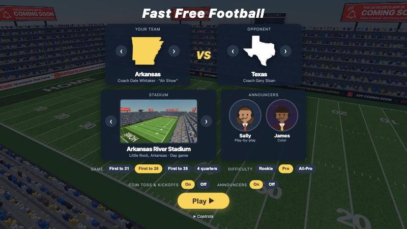 The menu: pick your state, opponent, stadium and announcers